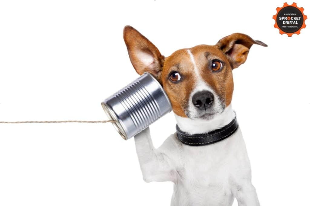 Benefits Of Call Tracking - Dog using can as telephone