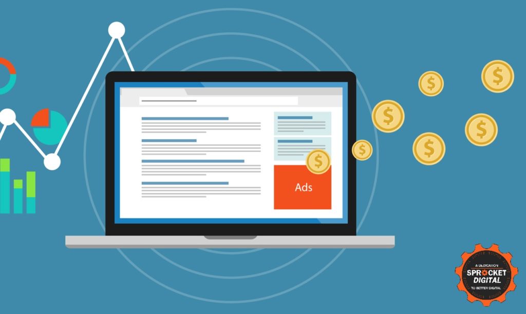 Cost Per Click graphic showing a desktop and coins